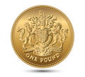 Vector British money gold coin one pound with the image of a lion, unicorn, shield and crown.